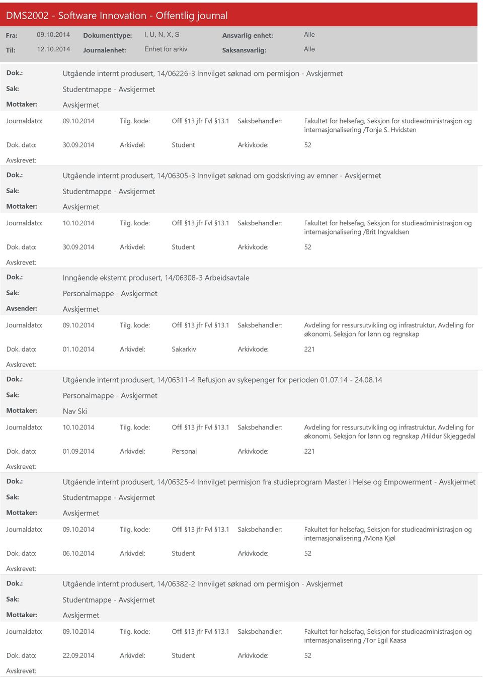 2014 Arkivdel: Student Inngående eksternt produsert, 14/06308-3 Arbeidsavtale Personalmappe - økonomi, Seksjon for lønn og regnskap Dok. dato: 01.10.