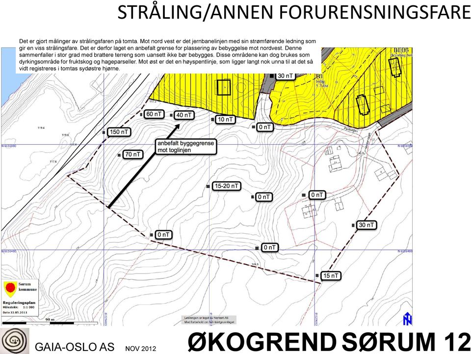 Det er derfor laget en anbefalt grense for plassering av bebyggelse mot nordvest.