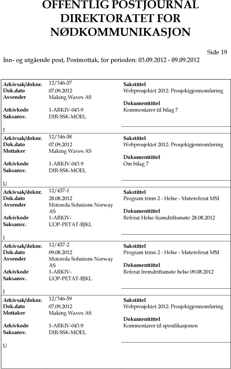 9 Om bilag 7 Saksansv. DR-SSK-MOEL Arkivsak/doknr. 12/457-1 Sakstittel Dok.dato 28.08.