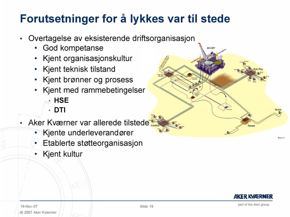 Kjent brønner og prosess Kjent med rammebetingelser HSE DTI Aker Kværner var