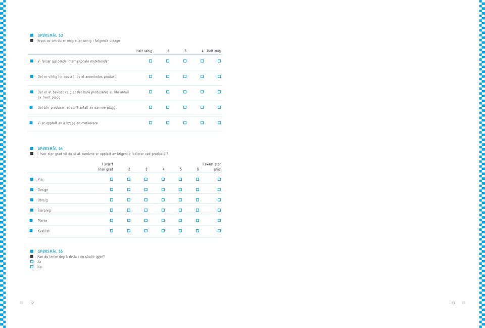 opptatt av å bygge en merkevare SPØRSMÅL 54 I hvor stor grad vil du si at kundene er opptatt av følgende faktorer ved produktet?