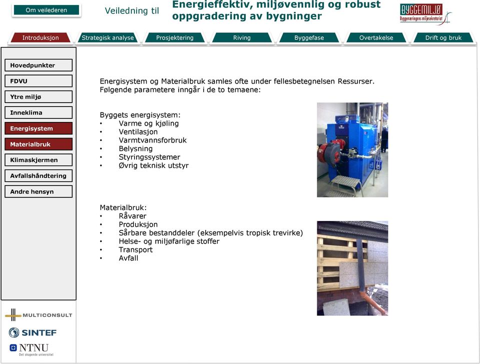Ventilasjon Varmtvannsforbruk Belysning Styringssystemer Øvrig teknisk utstyr :