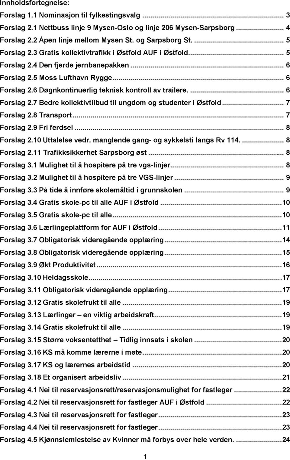 ... 6 Forslag 2.7 Bedre kollektivtilbud til ungdom og studenter i Østfold... 7 Forslag 2.8 Transport... 7 Forslag 2.9 Fri ferdsel... 8 Forslag 2.10 Uttalelse vedr.