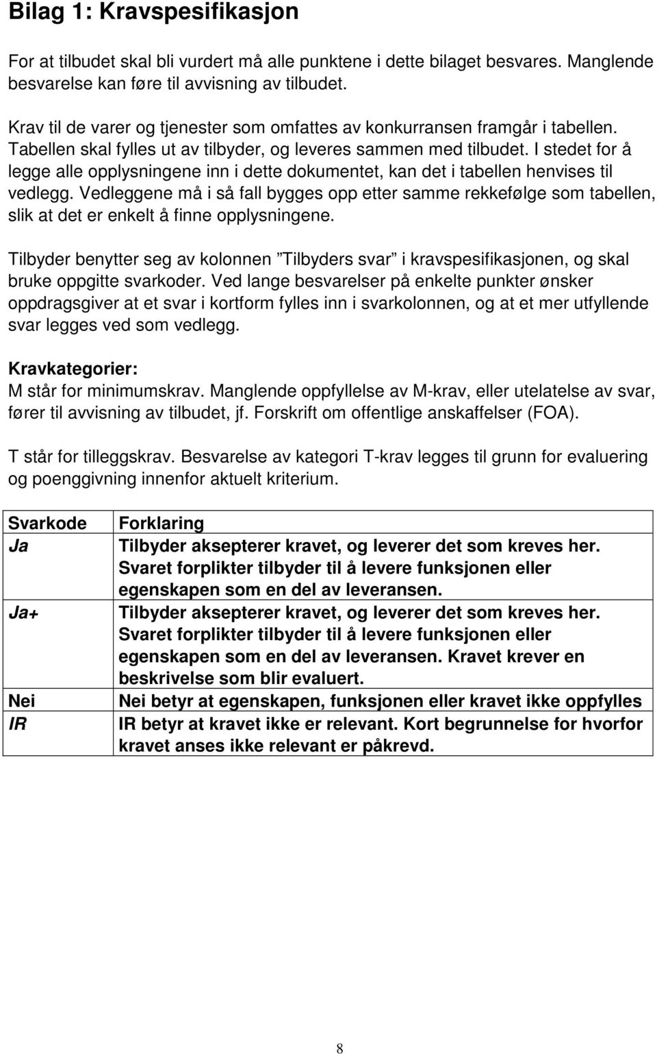 I stedet for å legge alle opplysningene inn i dette dokumentet, kan det i tabellen henvises til vedlegg.