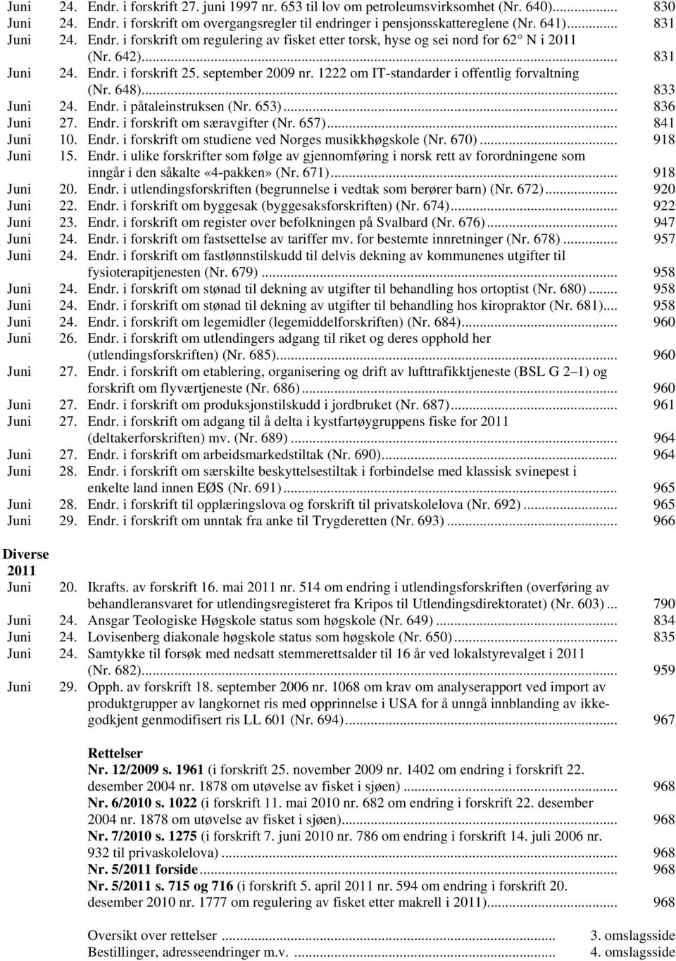 1222 om IT-standarder i offentlig forvaltning (Nr. 648)... 833 Juni 24. Endr. i påtaleinstruksen (Nr. 653)... 836 Juni 27. Endr. i forskrift om særavgifter (Nr. 657)... 841 Juni 10. Endr. i forskrift om studiene ved Norges musikkhøgskole (Nr.