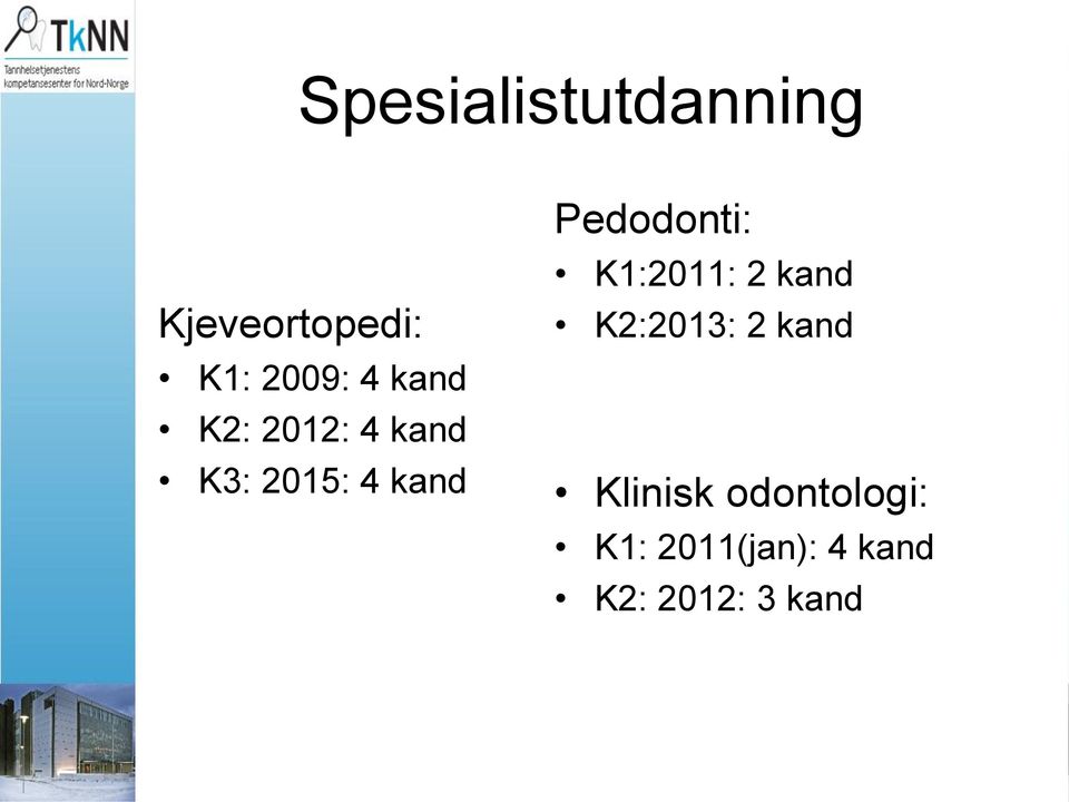 Pedodonti: K1:2011: 2 kand K2:2013: 2 kand