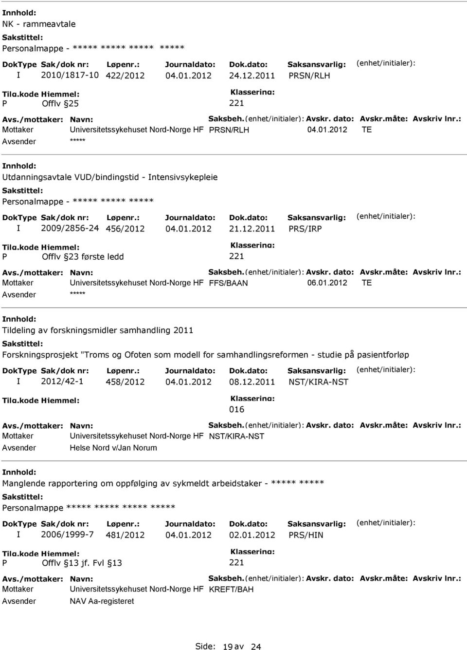 21.12.2011 RS/R Offlv 23 første ledd Avs./mottaker: Navn: Saksbeh. Avskr. dato: Avskr.måte: Avskriv lnr.: Mottaker niversitetssykehuset Nord-Norge HF FFS/BAAN 06.01.2012 TE ***** Tildeling av forskningsmidler samhandling 2011 Forskningsprosjekt "Troms og Ofoten som modell for samhandlingsreformen - studie på pasientforløp 2012/42-1 458/2012 08.