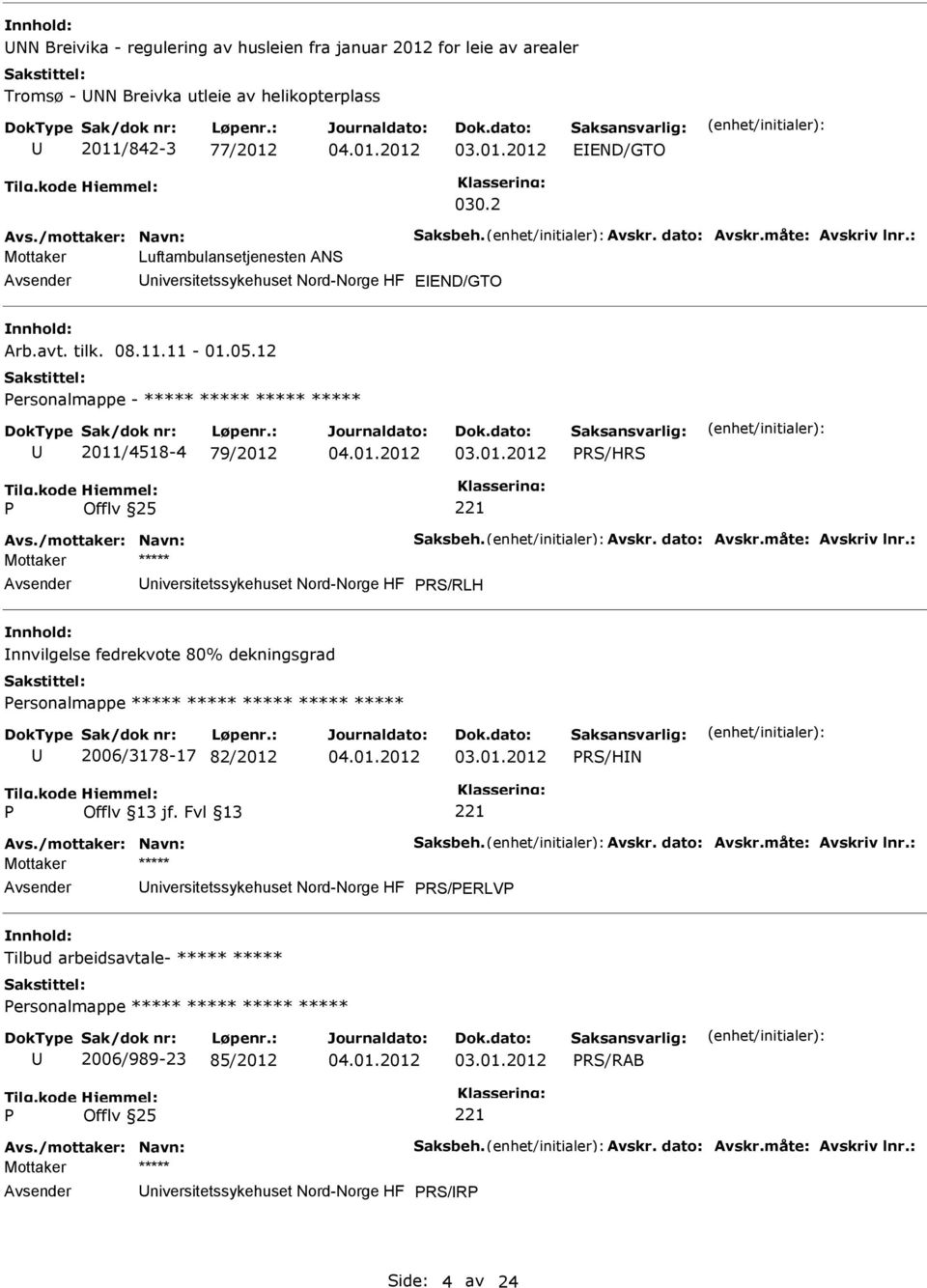 12 ersonalmappe - ***** ***** ***** ***** 2011/4518-4 79/2012 RS/HRS Avs./mottaker: Navn: Saksbeh. Avskr. dato: Avskr.måte: Avskriv lnr.