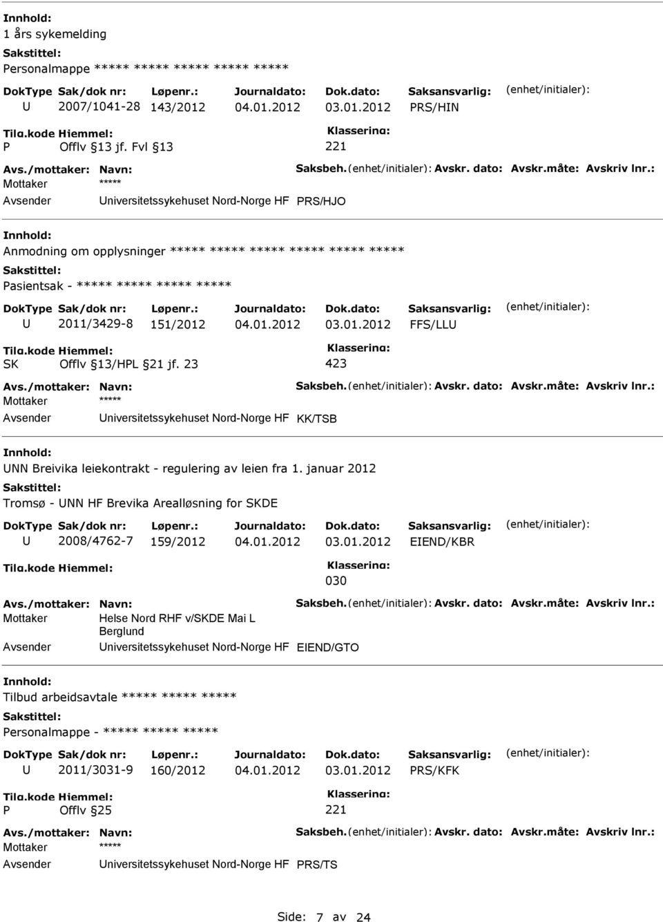 /mottaker: Navn: Saksbeh. Avskr. dato: Avskr.måte: Avskriv lnr.: niversitetssykehuset Nord-Norge HF KK/TSB NN Breivika leiekontrakt - regulering av leien fra 1.