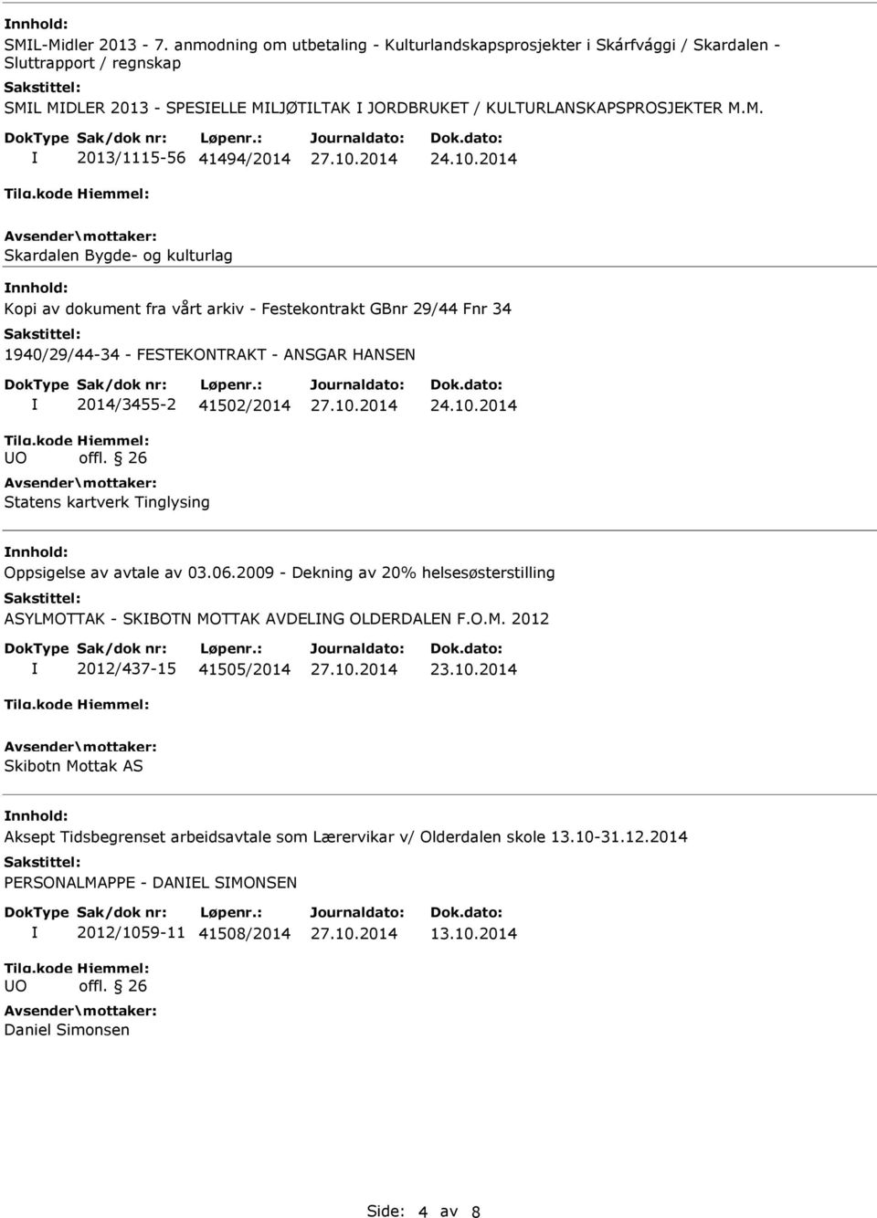 MDLER 2013 - SPESELLE MLJØTLTAK JORDBRKET / KLTRLANSKAPSPROSJEKTER M.M. 2013/1115-56 41494/2014 Skardalen Bygde- og kulturlag Kopi av dokument fra vårt arkiv - Festekontrakt GBnr 29/44 Fnr 34