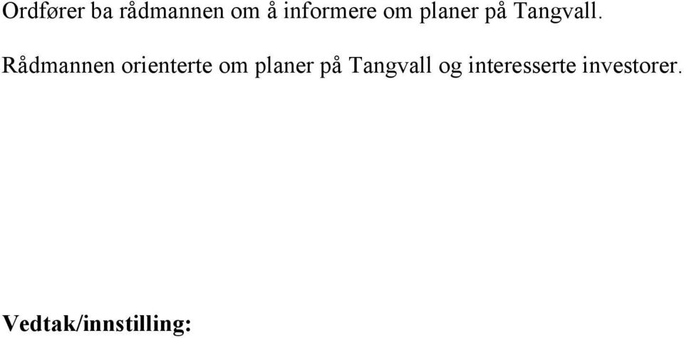 Rådmannen orienterte om planer på