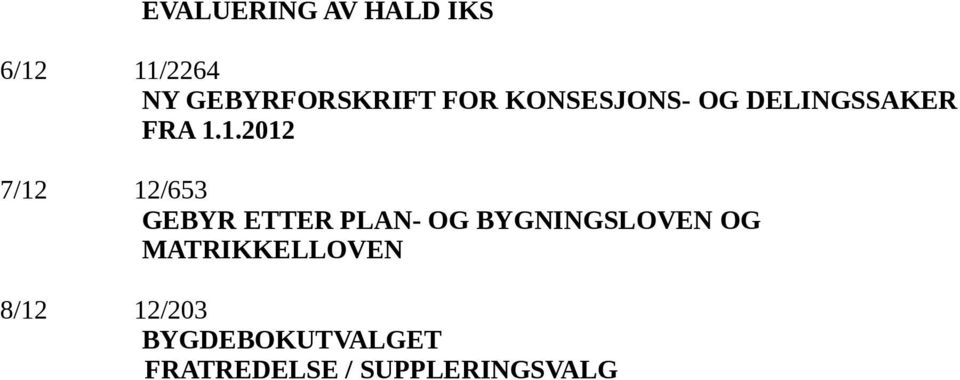 1.2012 7/12 12/653 GEBYR ETTER PLAN- OG BYGNINGSLOVEN