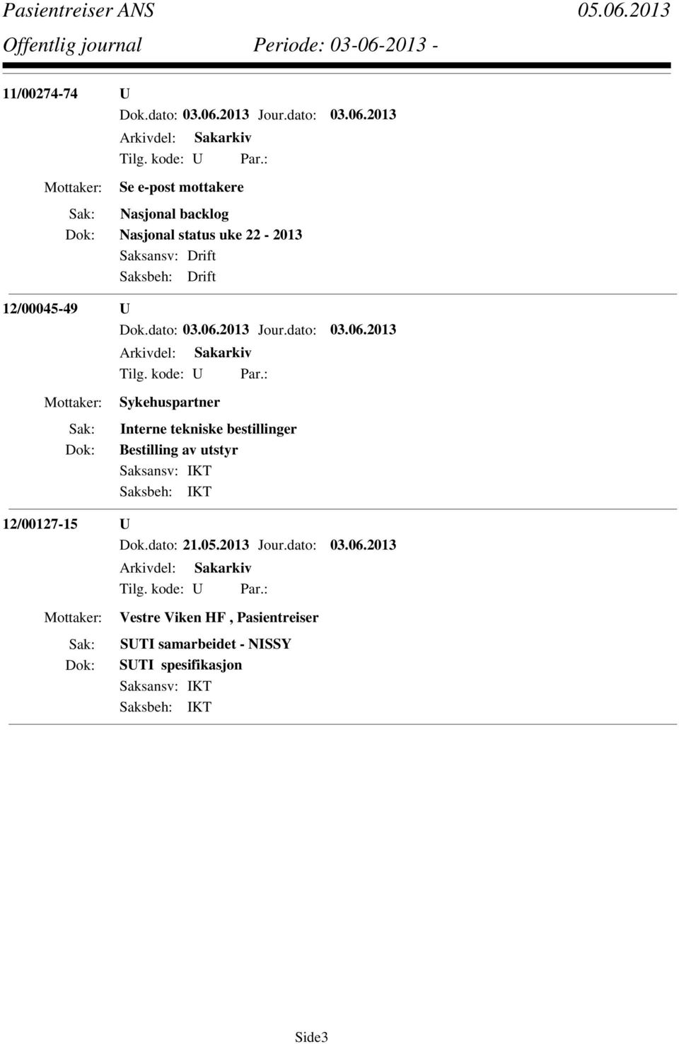 bestillinger Bestilling av utstyr 12/00127-15 U Dok.dato: 21.05.2013 Jour.