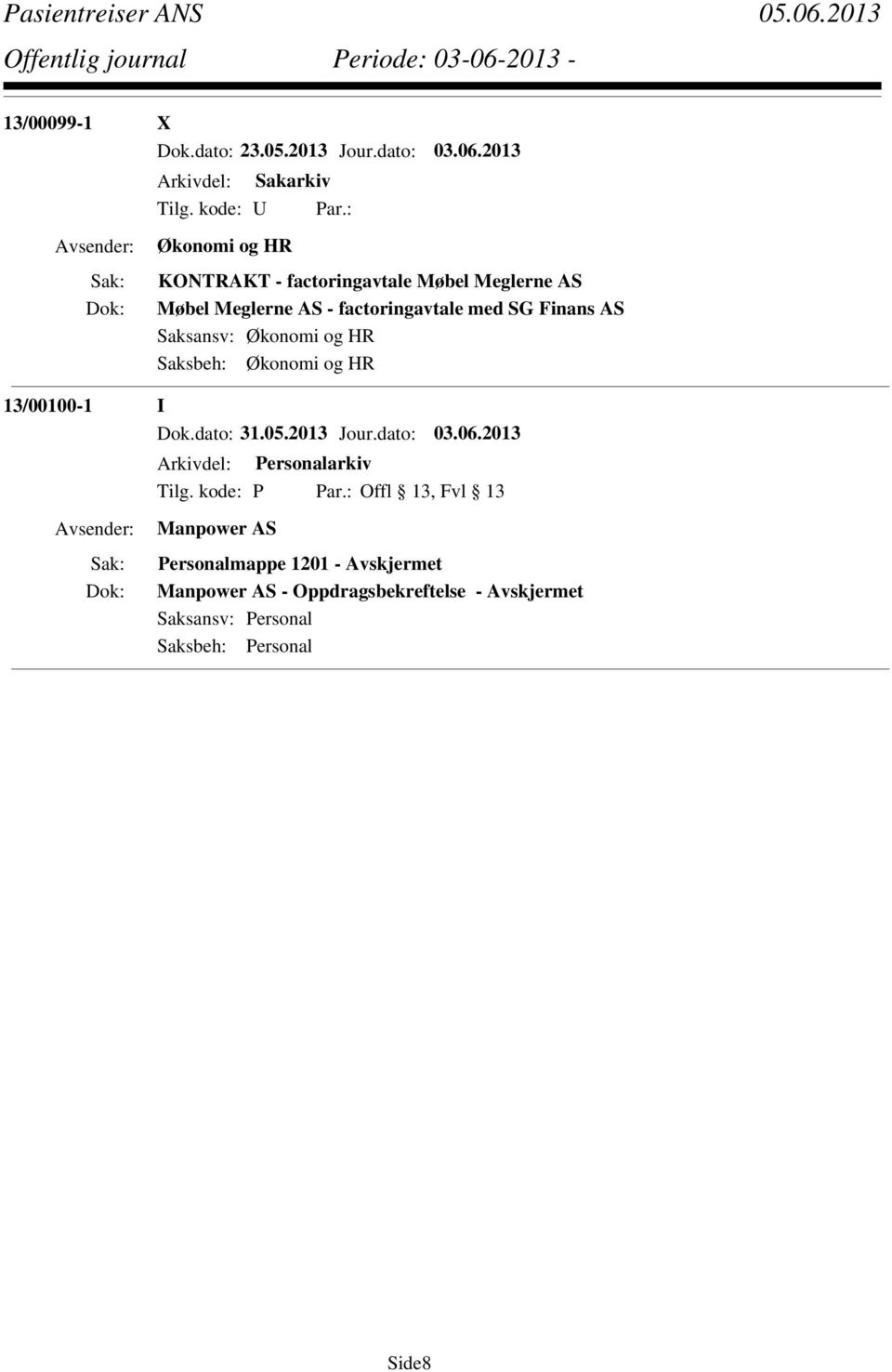 Meglerne AS - factoringavtale med SG Finans AS Saksansv: Økonomi og HR