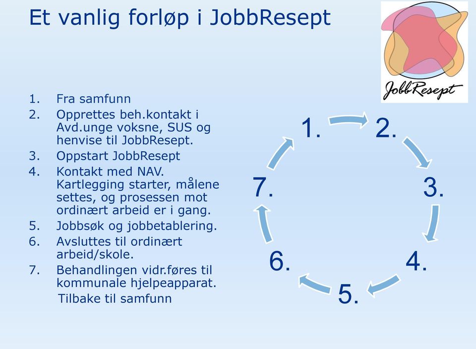 Kartlegging starter, målene settes, og prosessen mot ordinært arbeid er i gang. 5.