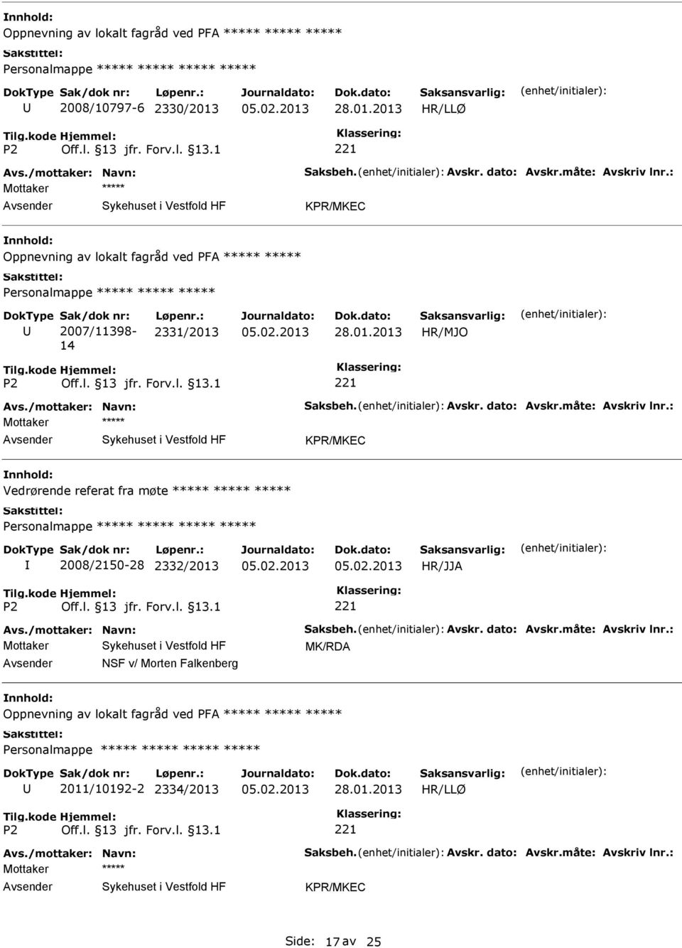 : Vedrørende referat fra møte 2008/2150-28 2332/2013 Avs./mottaker: Navn: Saksbeh. Avskr. dato: Avskr.måte: Avskriv lnr.