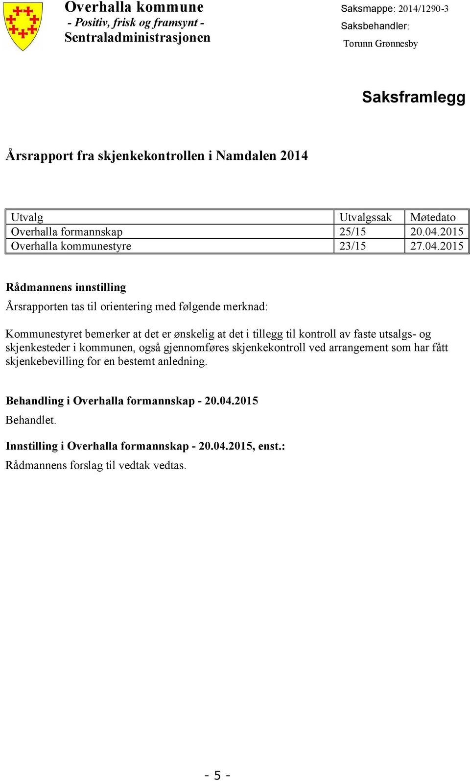 2015 Overhalla kommunestyre 23/15 27.04.