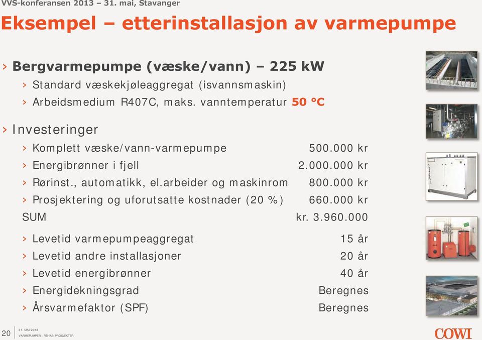 , automatikk, el.arbeider og maskinrom 800.000 kr Prosjektering og uforutsatte kostnader (20 %) 660.000 kr SUM kr. 3.960.