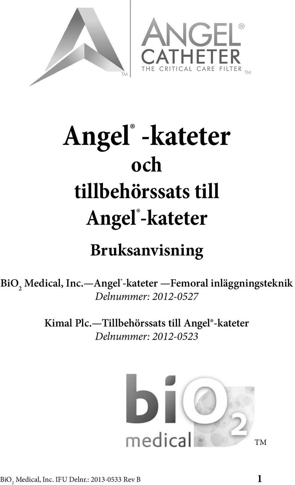 Angel -kateter Femoral inläggningsteknik Delnummer: 2012-0527