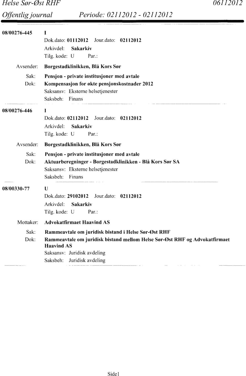 helsetjenester Saksbeh: Finans 08/00276-446 I Borgestadklinikken, Blå Kors Sør Sak: Pensjon - private institusjoner med avtale Dok: Aktuarberegninger - Borgestadklinikken -