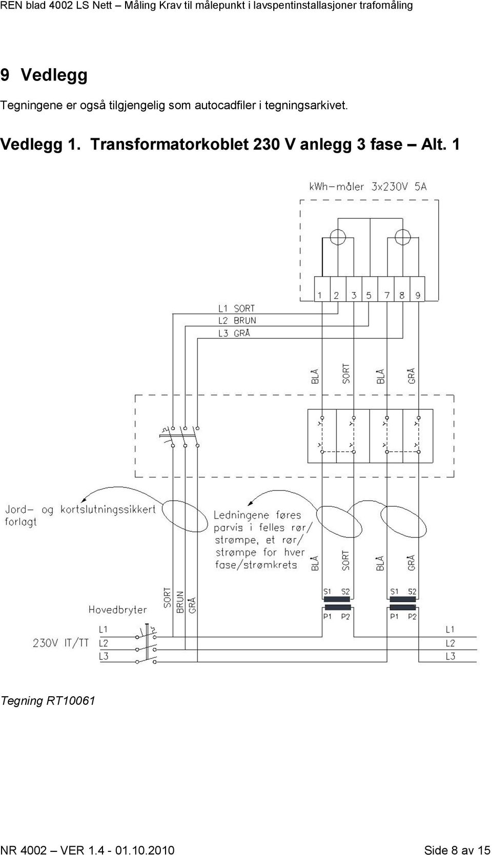 Transformatorkoblet 230 V anlegg 3 fase Alt.