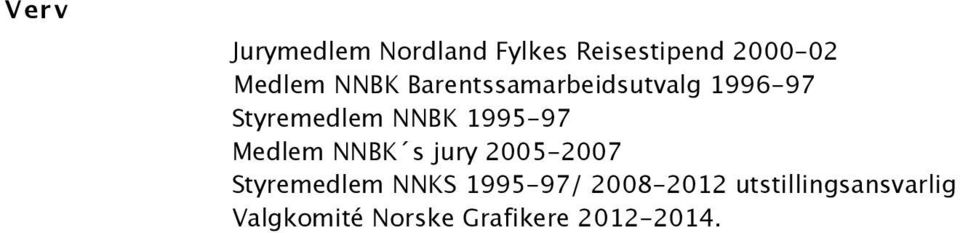 Medlem NNBK s jury 2005-2007 Styremedlem NNKS 1995-97/