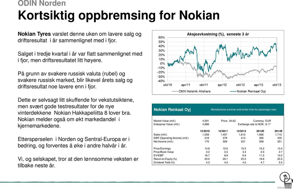 På grunn av svakere russisk valuta (rubel) og svakere russisk marked, blir likevel årets salg og driftsresultat noe lavere enn i fjor.