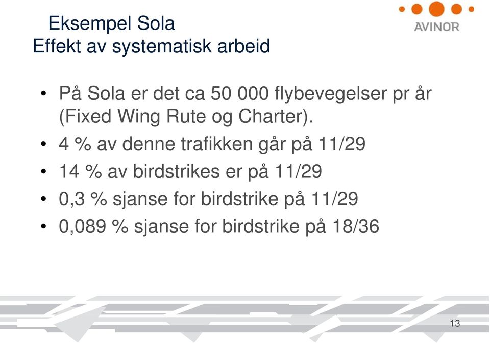 4 % av denne trafikken går på 11/29 14 % av birdstrikes er på