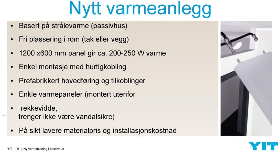 200-250 W varme Enkel montasje med hurtigkobling Prefabrikkert hovedføring og tilkoblinger