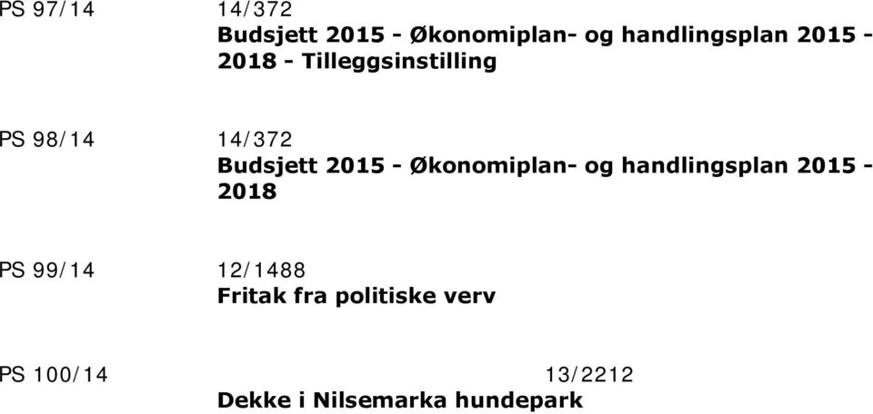 Økonomiplan- og handlingsplan 2015-2018 PS 99/14 12/1488 Fritak