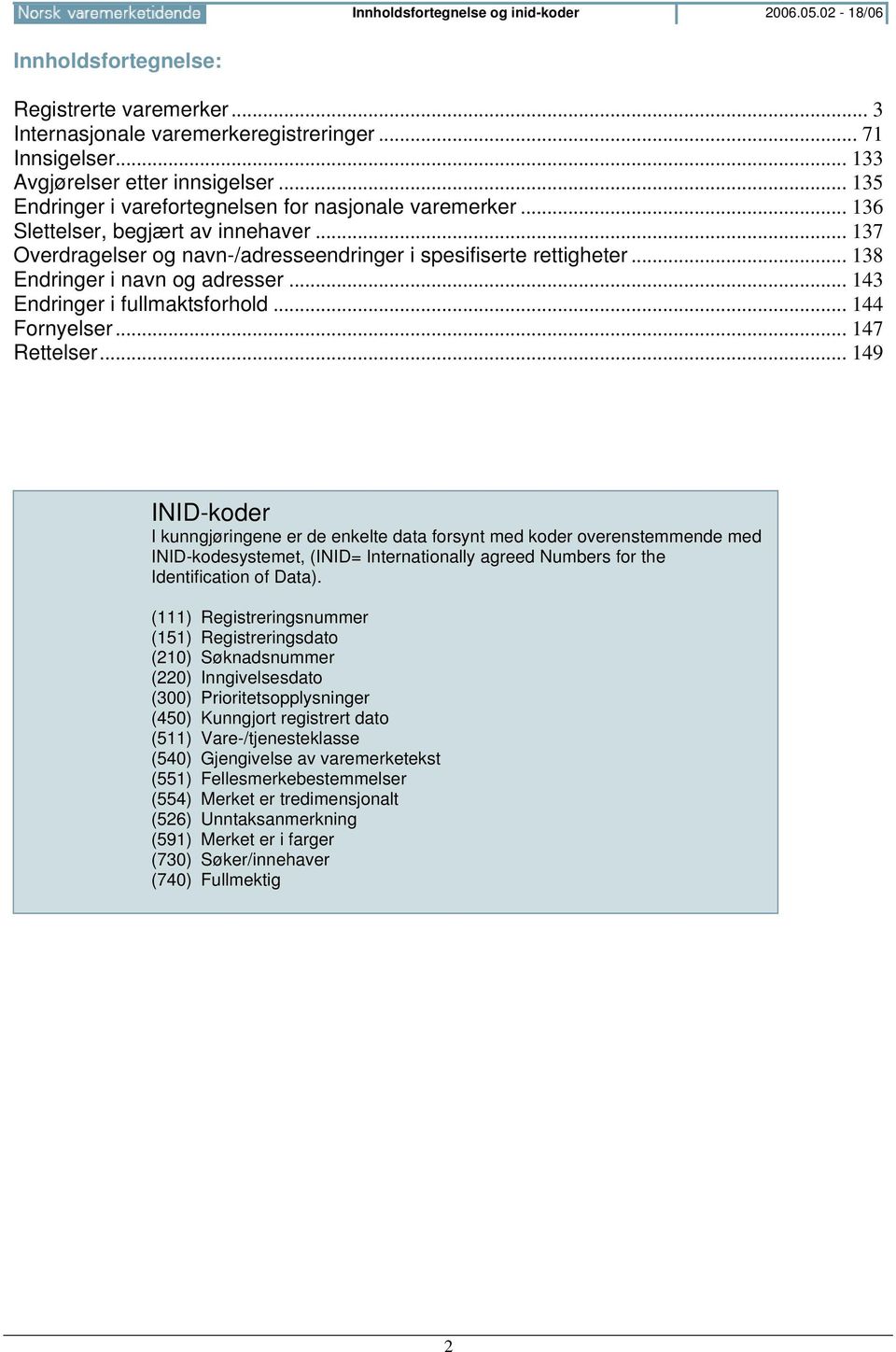 .. 138 Endringer i navn og adresser... 143 Endringer i fullmaktsforhold... 144 Fornyelser... 147 Rettelser.