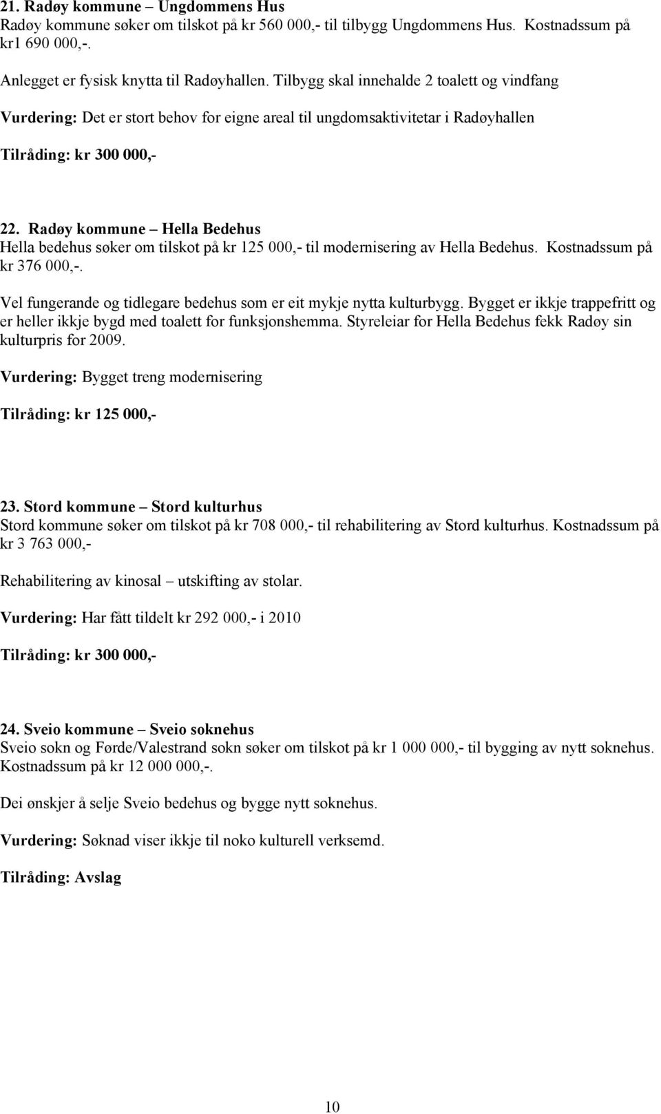 Radøy kommune Hella Bedehus Hella bedehus søker om tilskot på kr 125 000,- til modernisering av Hella Bedehus. Kostnadssum på kr 376 000,-.