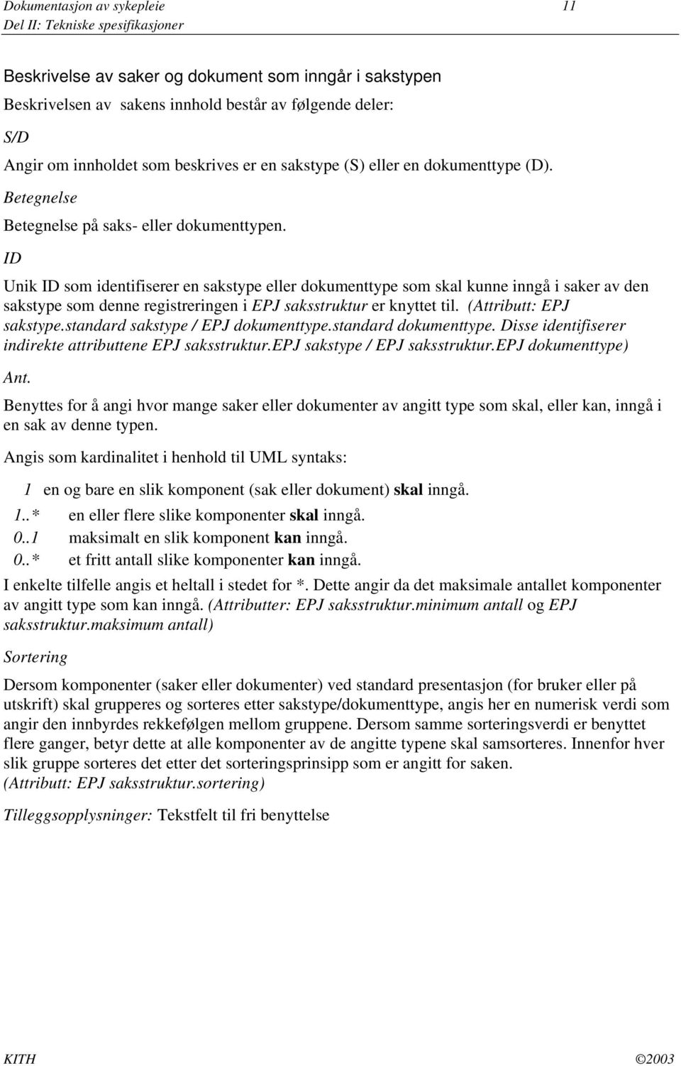 ID Unik ID som identifiserer en sakstype eller dokumenttype som skal kunne inngå i saker av den sakstype som denne registreringen i EPJ saksstruktur er knyttet til. (Attributt: EPJ sakstype.