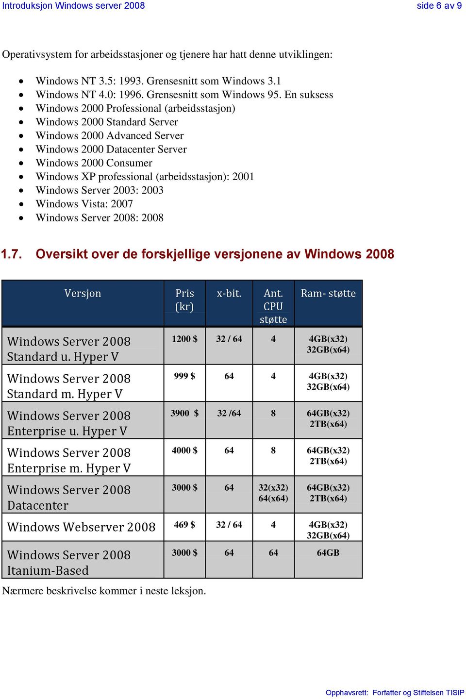 En suksess Windows 2000 Professional (arbeidsstasjon) Windows 2000 Standard Server Windows 2000 Advanced Server Windows 2000 Datacenter Server Windows 2000 Consumer Windows XP professional