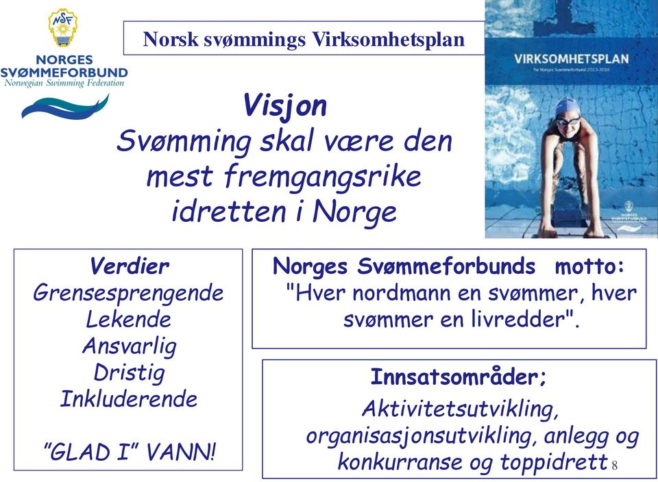 Norges Svømmeforbunds motto: "Hver nordmann en svømmer, hver svømmer en livredder".