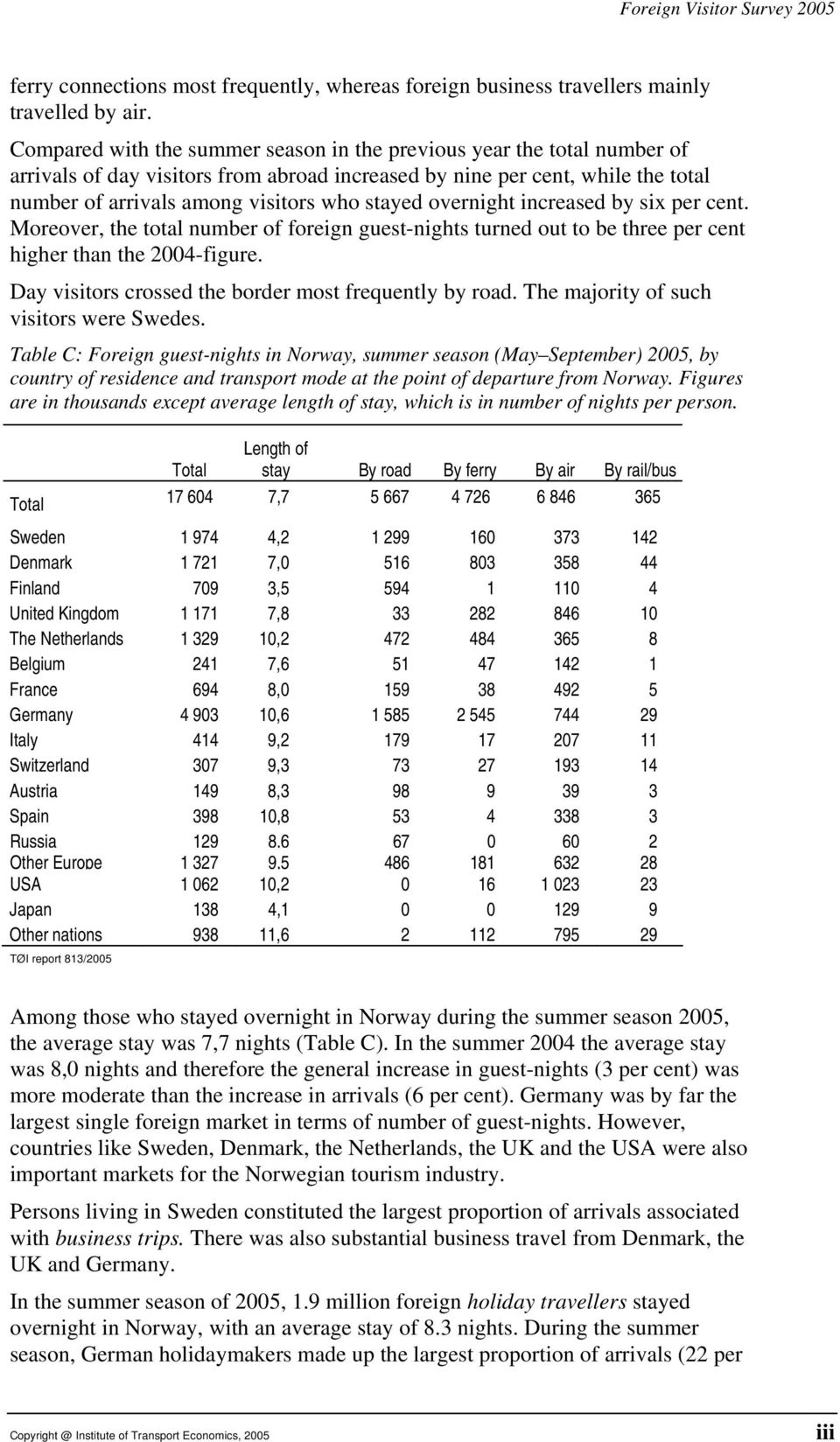 overnight increased by six per cent. Moreover, the total number of foreign guest-nights turned out to be three per cent higher than the 2004-figure.