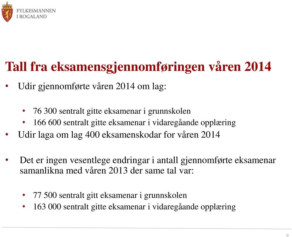 våren 2014 Det er ingen vesentlege endringar i antall gjennomførte eksamenar samanlikna med våren 2013 der same