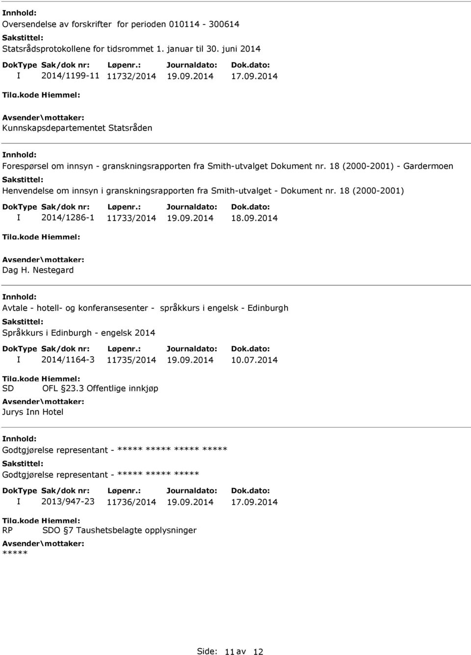 18 (2000-2001) - Gardermoen Henvendelse om innsyn i granskningsrapporten fra Smith-utvalget - Dokument nr. 18 (2000-2001) 2014/1286-1 11733/2014 Dag H.