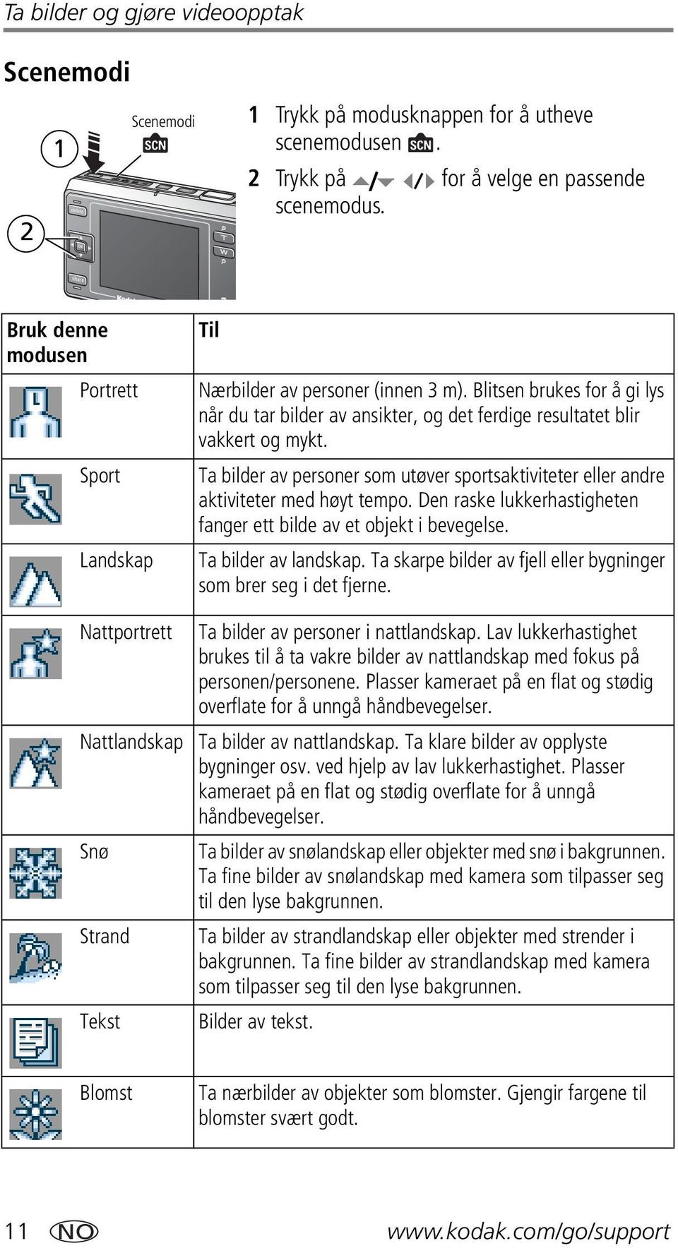 Ta bilder av personer som utøver sportsaktiviteter eller andre aktiviteter med høyt tempo. Den raske lukkerhastigheten fanger ett bilde av et objekt i bevegelse. Ta bilder av landskap.