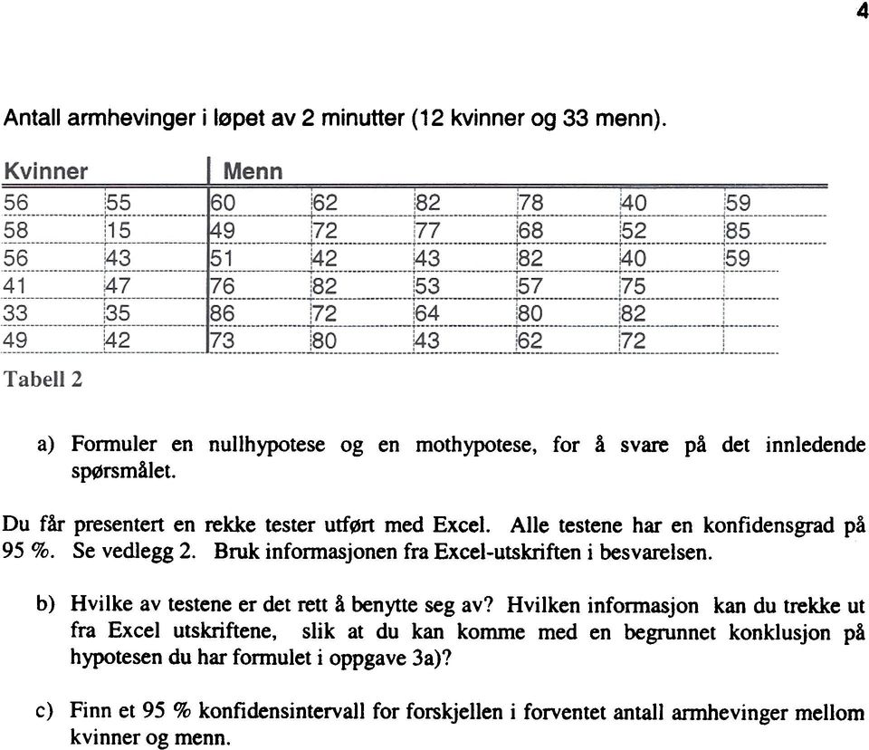 Bruk infrmasjnen fra xelutskriften i besvarelsen. b) Hvilke av testene er det rett å benytte seg av?