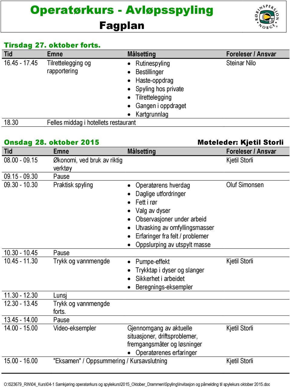 30 Felles middag i hotellets restaurant Onsdag 28. oktober 2015 Møteleder: 08.00-09.15 Økonomi, ved bruk av riktig verktøy 09.15-09.30 Pause 09.30-10.