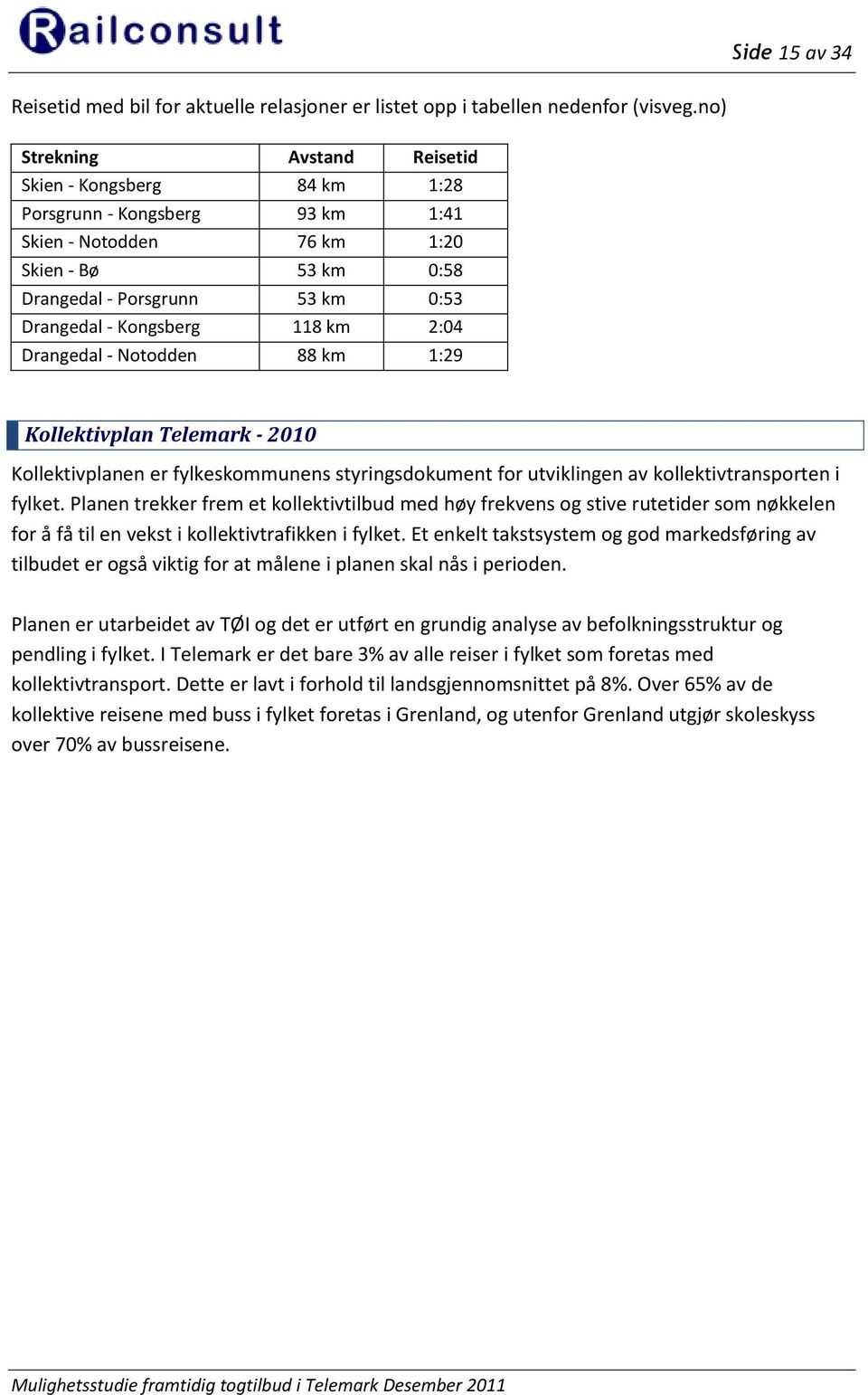 118 km 2:04 Drangedal - Notodden 88 km 1:29 Kollektivplan Telemark - 2010 Kollektivplanen er fylkeskommunens styringsdokument for utviklingen av kollektivtransporten i fylket.