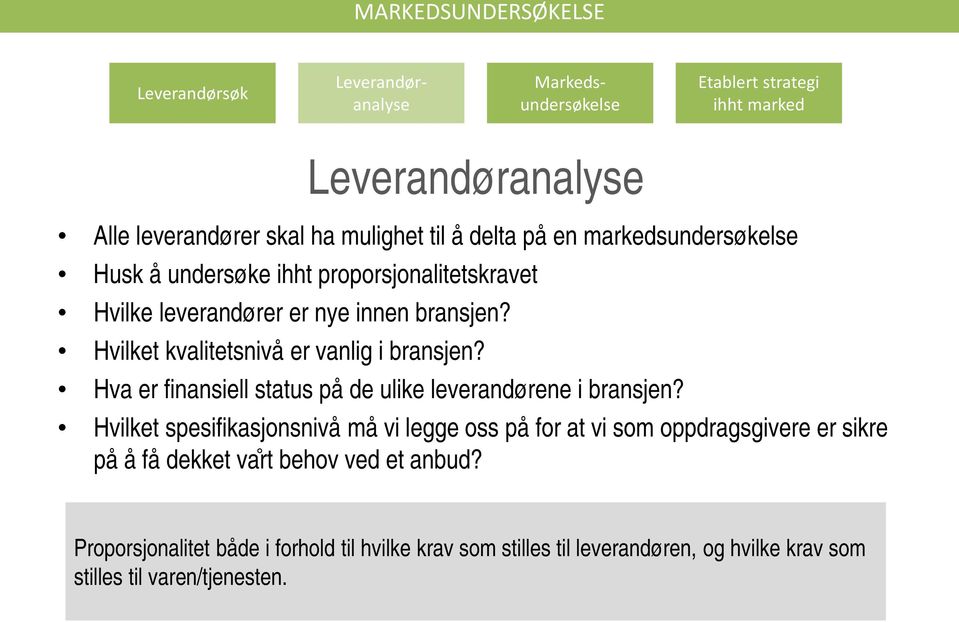 Hvilket kvalitetsnivå er vanlig i bransjen? Hva er finansiell status på de ulike leverandørene i bransjen?