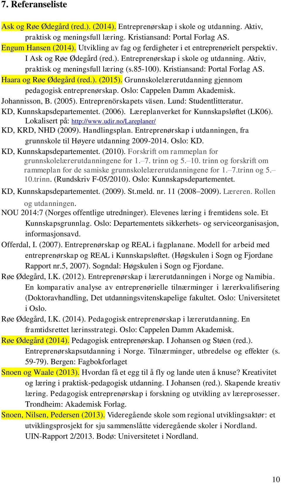 Kristiansand: Portal Forlag AS. Haara og Røe Ødegård (red.). (2015). Grunnskolelærerutdanning gjennom pedagogisk entreprenørskap. Oslo: Cappelen Damm Akademisk. Johannisson, B. (2005).