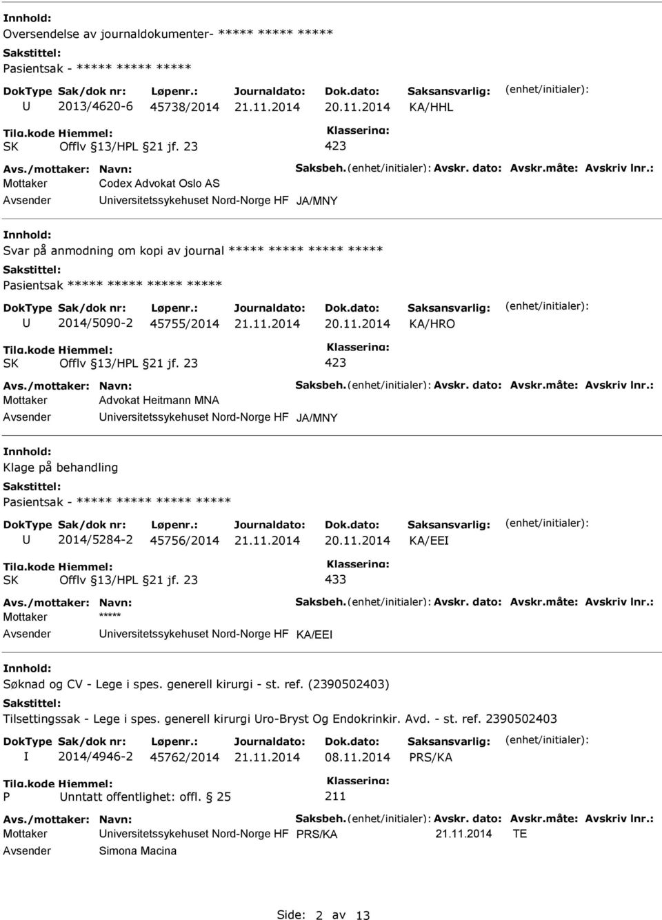 45755/2014 Avs./mottaker: Navn: Saksbeh. Avskr. dato: Avskr.måte: Avskriv lnr.