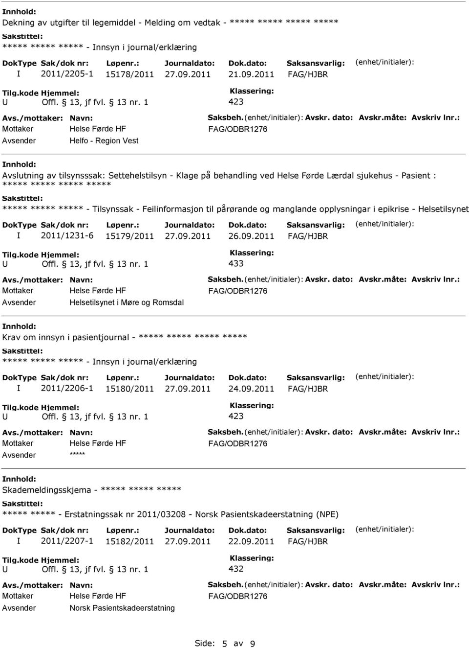 Feilinformasjon til pårørande og manglande opplysningar i epikrise - Helsetilsynet 2011/1231-6 15179/2011 26.09.