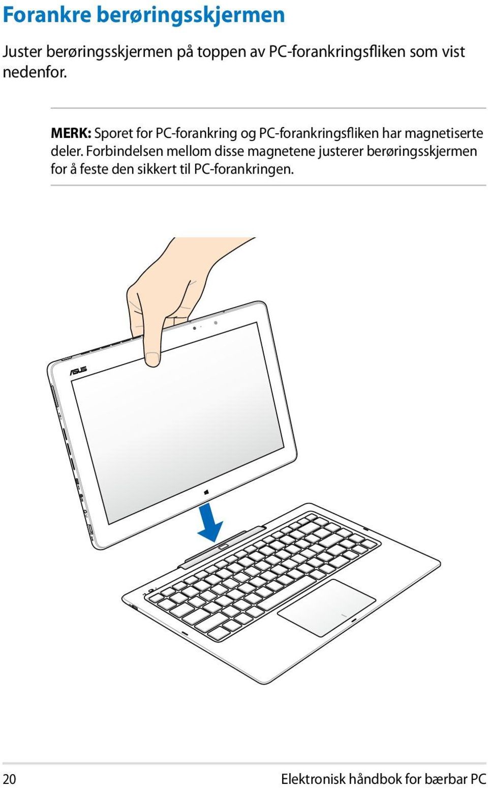 MERK: Sporet for PC-forankring og PC-forankringsfliken har magnetiserte deler.