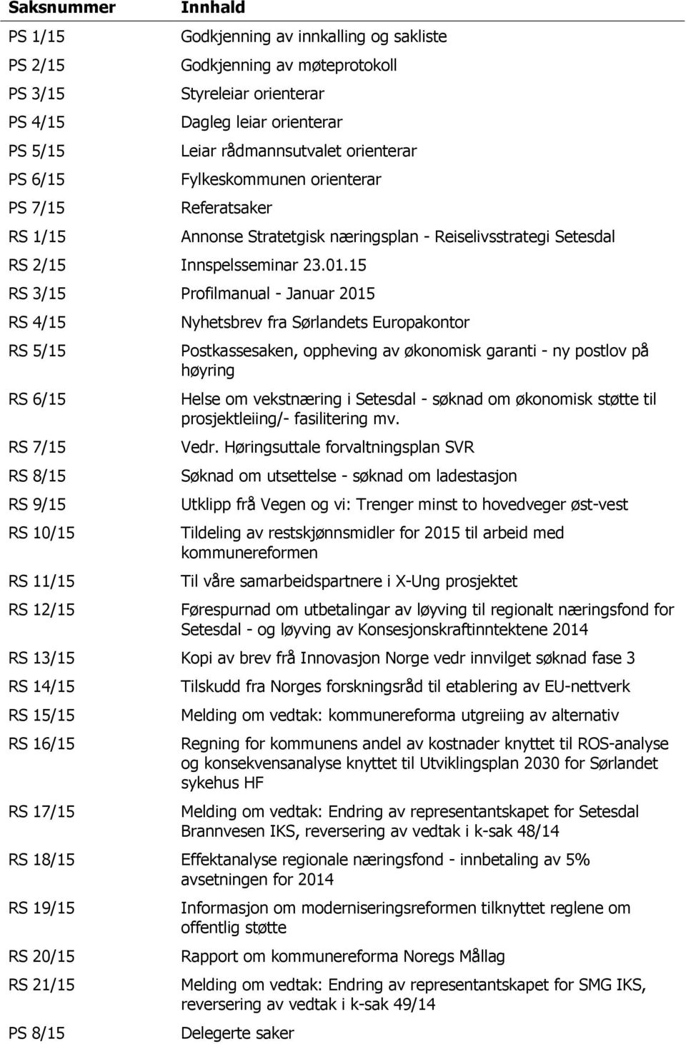 15 RS 3/15 Profilmanual - Januar 2015 RS 4/15 RS 5/15 RS 6/15 RS 7/15 RS 8/15 RS 9/15 RS 10/15 RS 11/15 RS 12/15 Nyhetsbrev fra Sørlandets Europakontor Postkassesaken, oppheving av økonomisk garanti