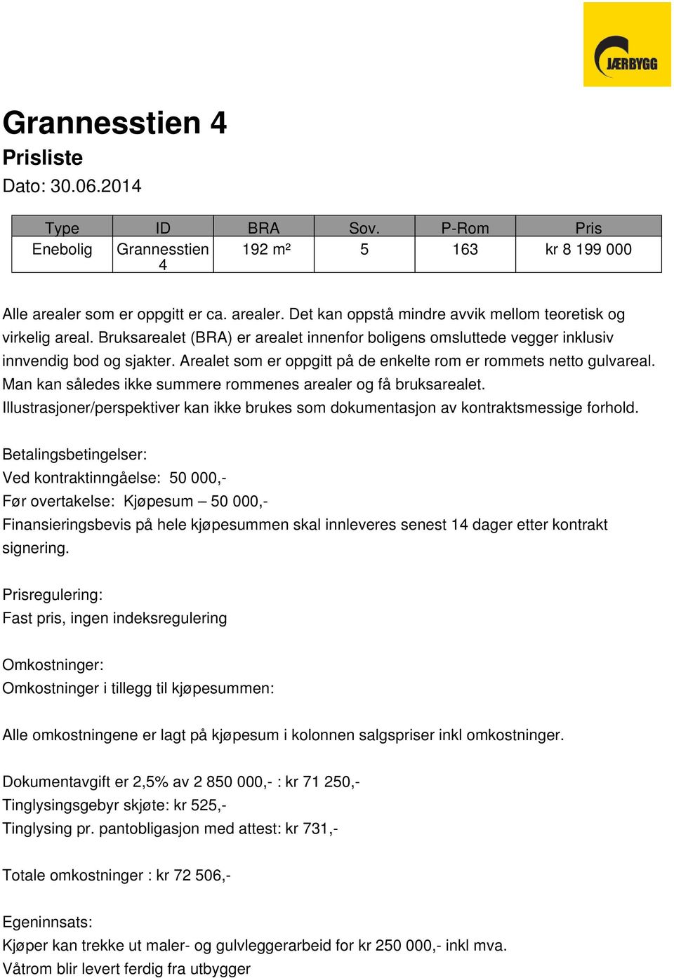 Man kan således ikke summere rommenes arealer og få bruksarealet. Illustrasjoner/perspektiver kan ikke brukes som dokumentasjon av kontraktsmessige forhold.