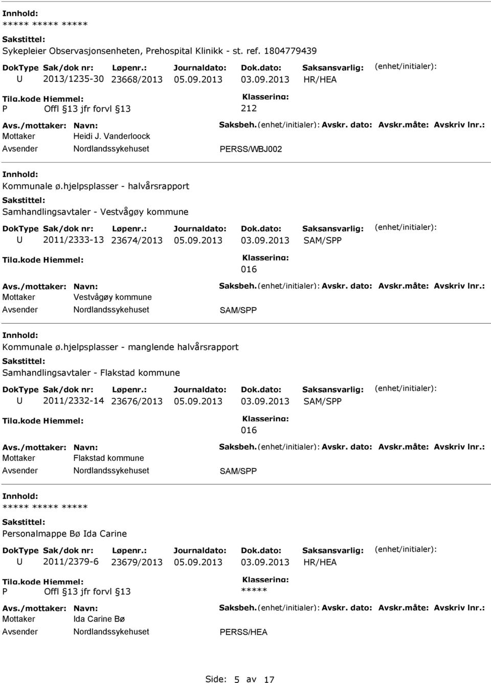 måte: Avskriv lnr.: Mottaker Vestvågøy kommune SAM/S Kommunale ø.hjelpsplasser - manglende halvårsrapport Samhandlingsavtaler - Flakstad kommune 2011/2332-14 23676/2013 SAM/S 016 Avs.